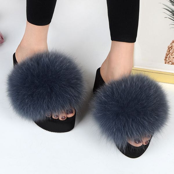 

25 colors women's furry slippers ladies cute plush hair fluffy slippers women's fur summer warm for women, Black