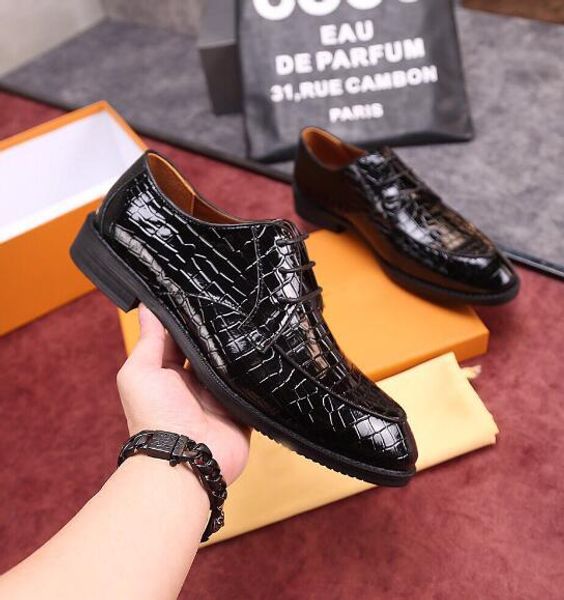 

luxury new louise mens paris stripe cow patent leather oxfords drive wedding star dress shoes with original box dust bag size 38-44, Black