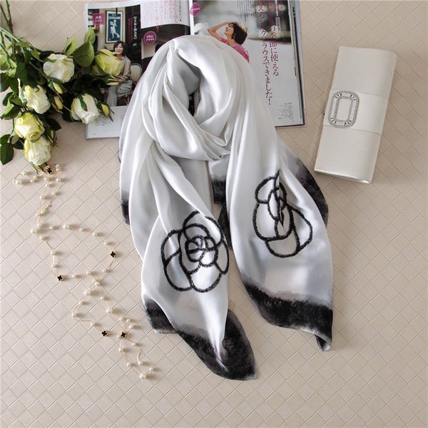 

scarf spring summer women beach sunscreen fashion party shawl china quality silk lady popular print scarves hijab, Blue;gray