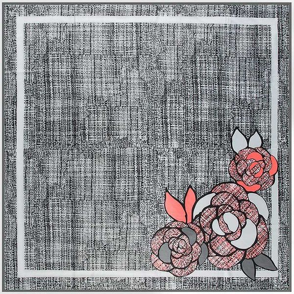 

twill silk scarf women vintage euro flowers print square scarves echarpes foulards shawl femme wraps bandanas, Blue;gray