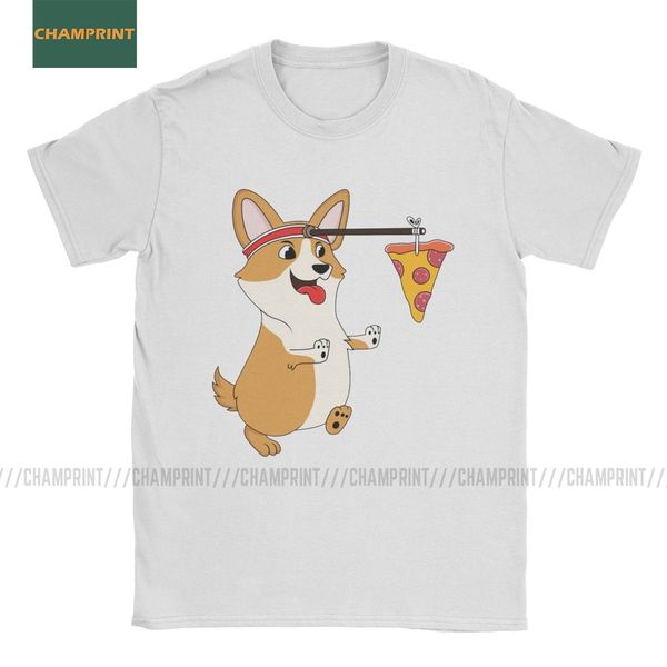 

fashion corgi running pizza t-shirt for men cotton t shirts dog lover cute animal butt puppy short sleeve tees 4xl 5xl 6xl