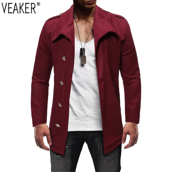 

2020 autumn new men's wool blends long coat jacket male slim fit cashmere overcoats outerwear black green red wool coats m-2xl