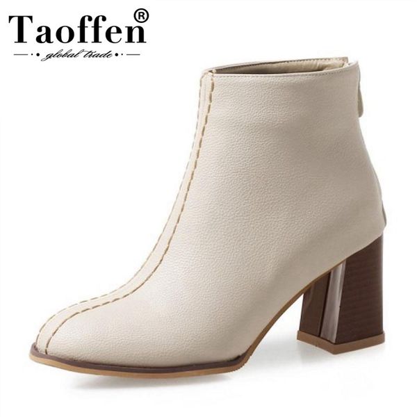 

boots taoffen plus size 32-46 women high heels warm fur winter ankle thick woman shoes fashion ladies, Black