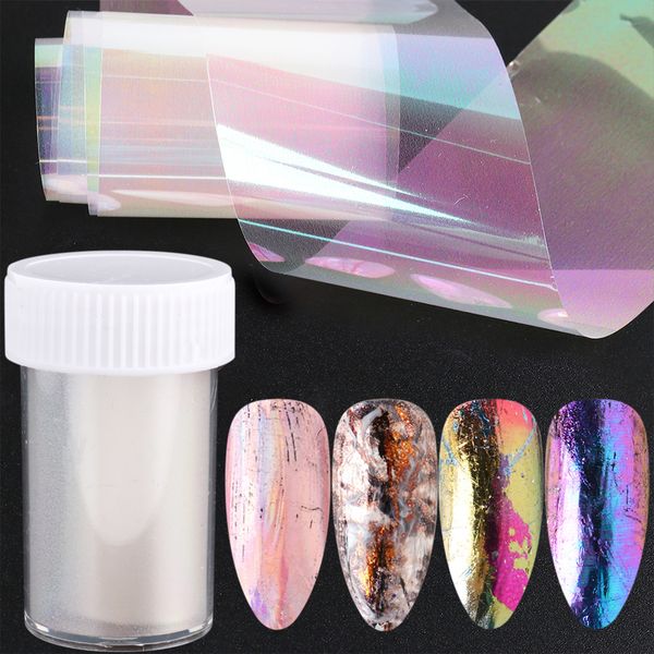 

20 colors aurora holographic nail foils transfer stickers mermaid marble snake skin nail art decals polish wraps manicure, Black