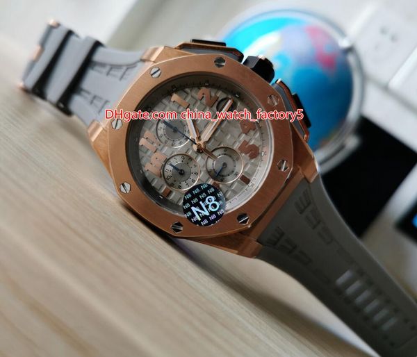 

selling n8 version 44mm offshore 26210 26210oi.oo.a109cr.01 18k rose gold quartz chronograph satch mens watch watches, Slivery;brown