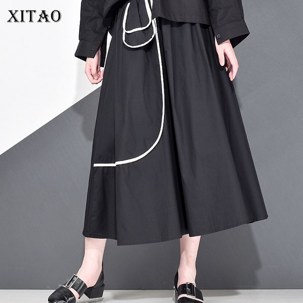 

xitao striped patchwork pocket skirt women 2020 autumn tide fashion new style elastic waist casual draped a line style gcc3970, Black