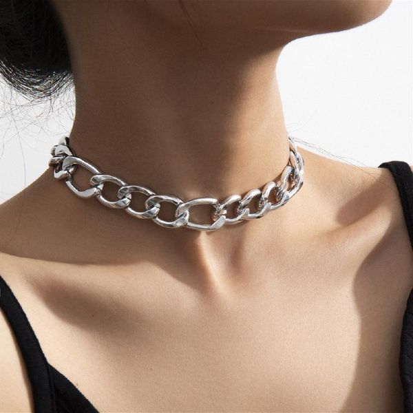

gothic thick chain choker necklace hip hop chunky gold color aluminum collar necklace statement jewelry for women men, Silver