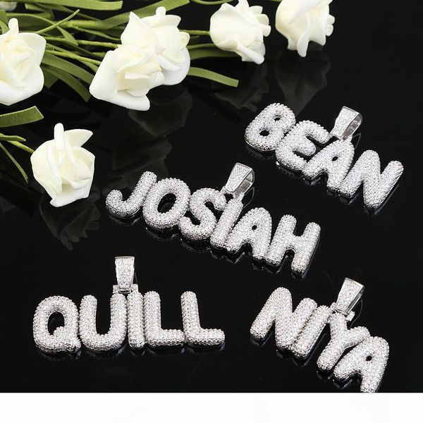 

a-z custom name small bubble letters necklaces & pendant charm for rapper gold sliver rose bedge cubic zircon rope chain hip hop jewelry, Silver