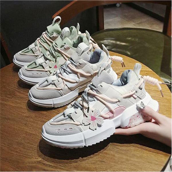 

spring autumn new designer fashion women shoes girl comfortable petal casual sport shoes clunky sneakers platform shoes, Black