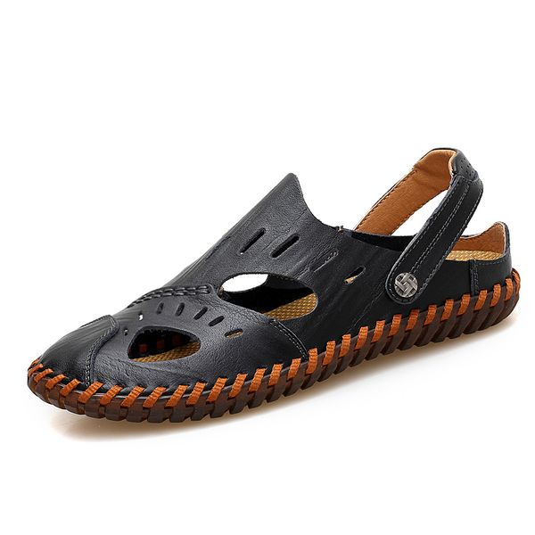 

sandals men comfortable summer shoes leather big size 47 leisure beach, Black
