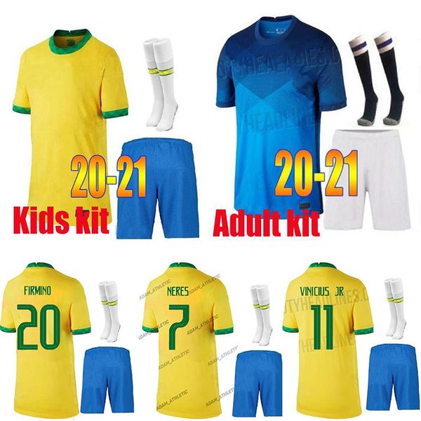 

2021 brazil soccer jersey neres camiseta de futbol brasil 20 21 g.jesus coutinho copa america football jersey shirts men kids kits+socks, Black;yellow
