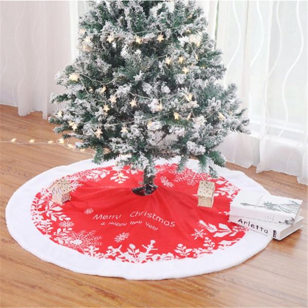

122cm white red merry christmas pattern short plush christmas tree skirt christmas-tree decorations home decor