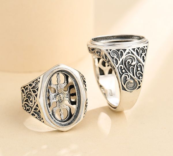 

cluster rings 12*19mm 925 sterling silver men semi mount bases blanks base blank pad vintage wedding ring setting set diy a5344, Golden;silver