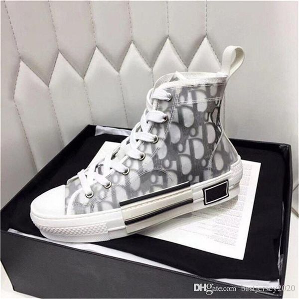 

b23 high-sneakers oblique mens designer casual shoes transparent letters men women high help canvas shoes with box size 35-44