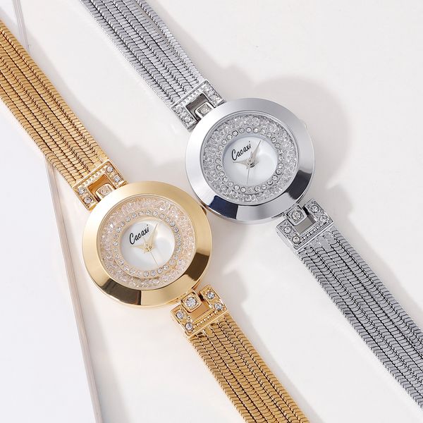 

cacaxi new fashion rhinestone watches women bracelet watches ladies quartz dress clock a126, Slivery;brown
