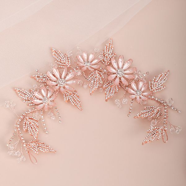 

luxury rose gold color big flower leaf decor hair bands headband for women girls bride noiva wedding party hair accessories, Golden;silver