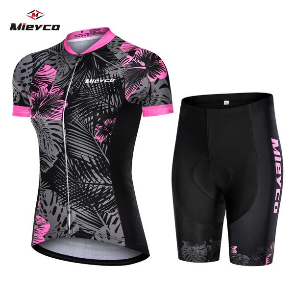 

mieyco 2020 black flowers women bike jersey set bicycle clothes suit short cycling clothing kit summer mtb outfit for female, Black;blue
