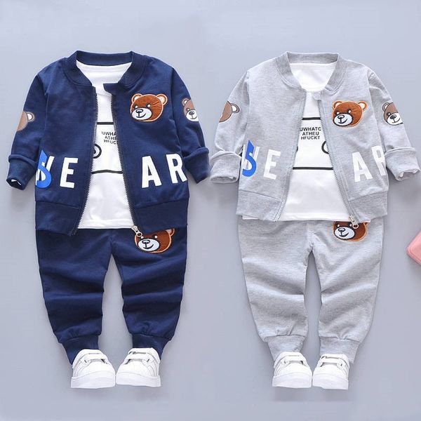 

3pcs children bear clothes baby boys clothing sets 2020 autumn winter long sleeve tracksuits turtle neck outfit for 1 2 3 4 year, White