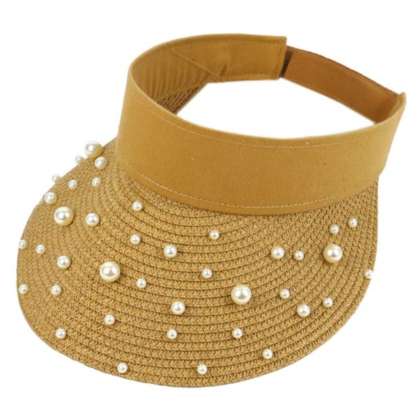 

women sunscreen straw cap empty pearl beaded wide brim beach sun visor hat axyd, Blue;gray