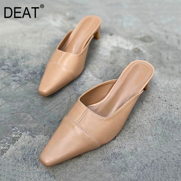 

deat] 2020 новая весна лето остроконечные toe неглубокие простые повседневные высокие каблуки внешние тапочки женщин обувь мода tide 10g037, Black