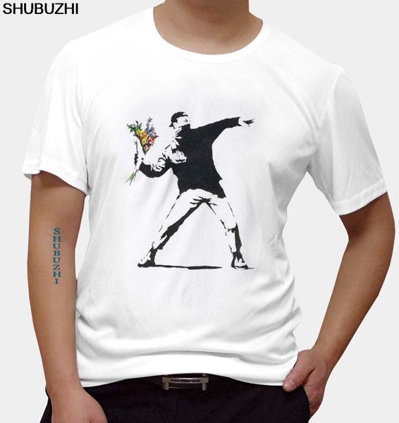 

men's banksy flower thrower urban art t shirt fashion summer short sleeve t-shirt,plus size m~5xl hcp1544 euro size