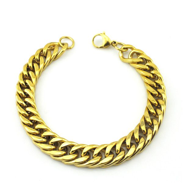 

gold plated stainless steel bracelets curb cuban chain mens jewellery fashion, 8.7" long,10mm wide,wholesale wb003, Black