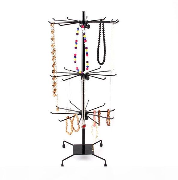 

70cm rotate iron pendant necklace earring bracelet jewelry display stand holder sweater chain phone case socks lipstick storage shelf rack, Black;white