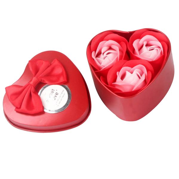 

3 pcs valentine day bouquet with iron box soap flower wedding artificial rose