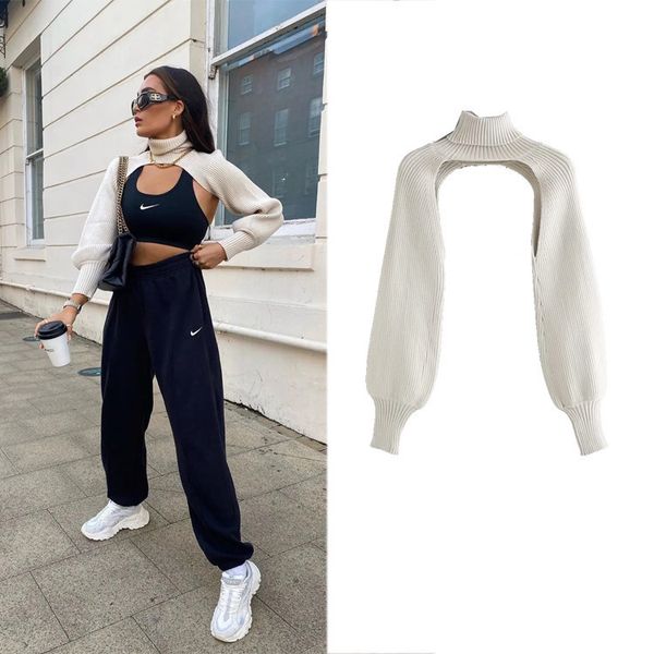 

2020 new women knitted knit arm warmers high neck long sleeves sweater casual stylish sweater vintage women sweaters, White;black