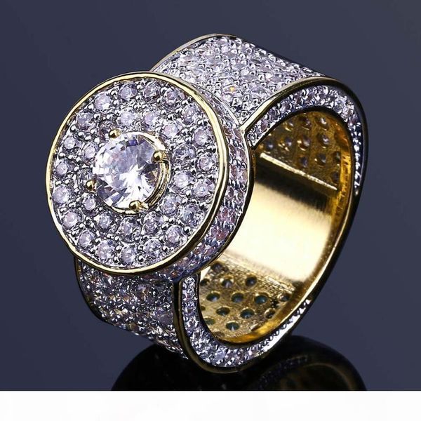 

geometric hollow alloy wide ring exaggeration hip hop gold plated round full rhinestone rings for men fashion jewelry accessories wholesale, Silver