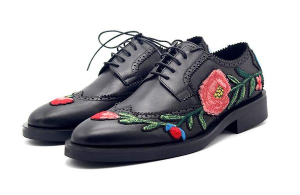 

high formal shoes for men lace up brogue shoes genuine leather embroider black wedding men