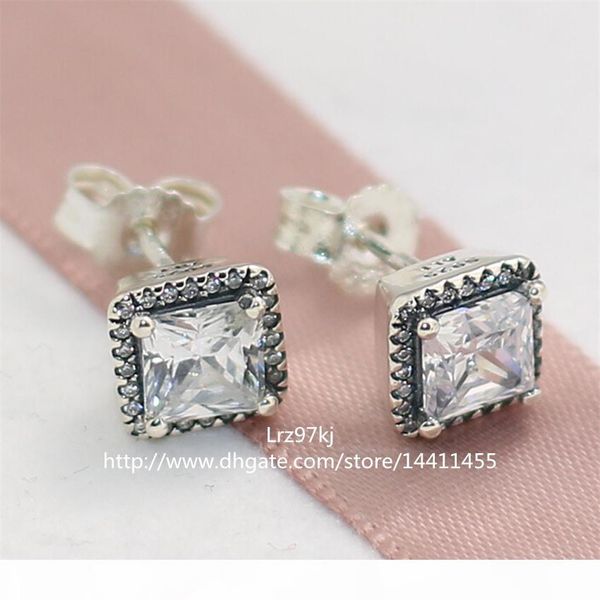 

100% high-quality 925 sterling silver timeless elegance stud earrings with clear cz fits european jewelry earrings, Golden;silver