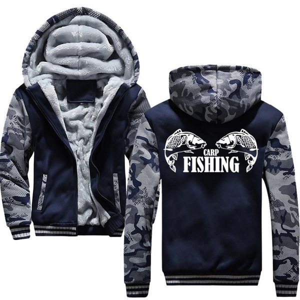 

carp fishing animal men hoodies male warm thick velvet solid sweatshirt tracksuit men hoodies and sweatshirts jacket, Black