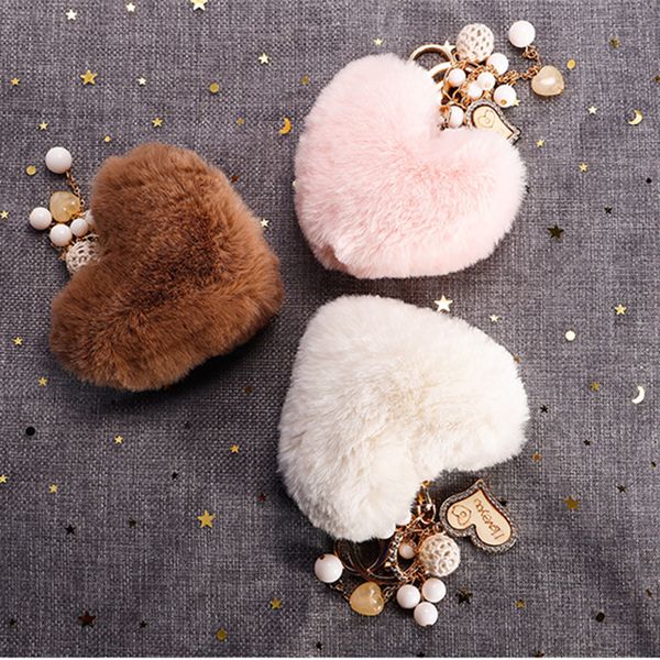 

pompom брелок подвеска pearl кисточка пушистого flush искусственного мех кролик брелка для женщин девушки сердца сумки очаровывает, Silver