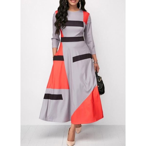 

summer autumn dress women 2020 casual plus size slim striped ball gown maxi dresses elegant patchwork long party dress 5xl, Black;gray