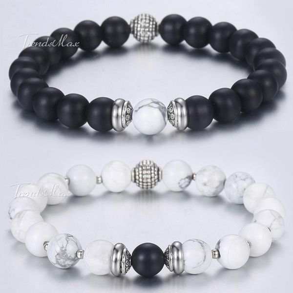 

8mm beads bracelets for men women white black glass beads elastic stainless steel bracelet 2018 women men jewelry gifts dbm15