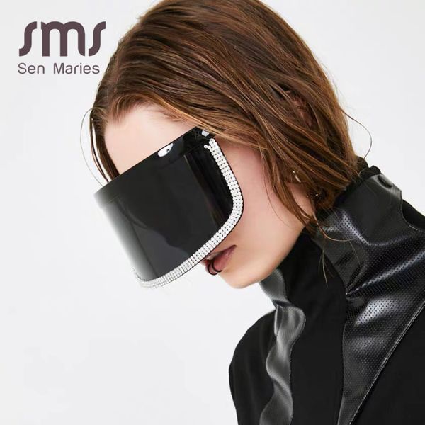 

fashion diamond oversized mirror sunglasses women men 2021 luxury big frame mask rhinestone eye protection black glasses uv400 bdjg, White;black
