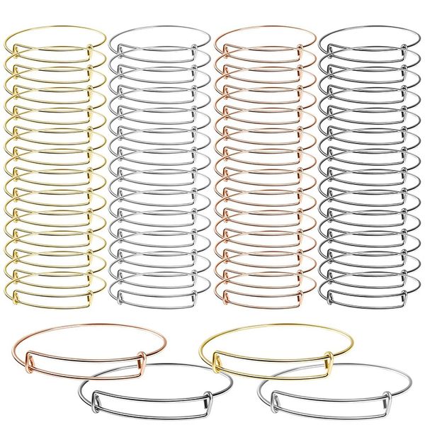 

100pcs expandable bangle bracelets adjustable blank bracelets for jewelry making, 4 colors, Golden;silver
