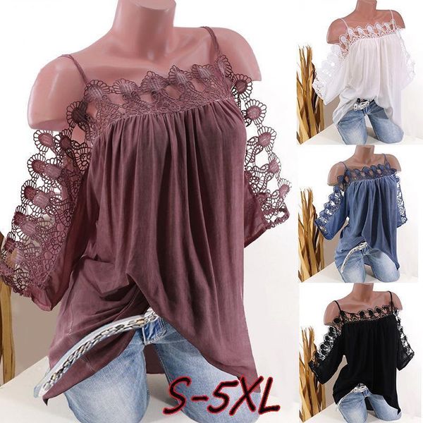 

size women's blouse 2019 spring  and summer large new suspenders lace men's cotton fried solid color shirt female s-5xl y200622, White