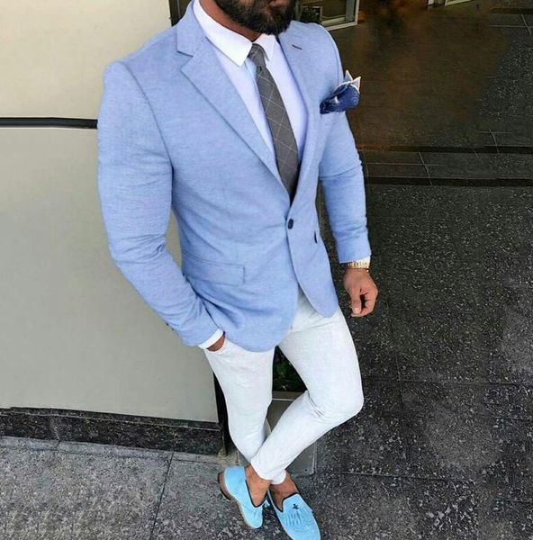 

blue linen men suits 2 pcs wedding men suit men suits blazer pants notch lapel slim fit wedding guest prom party formal suit custom made, Black;gray