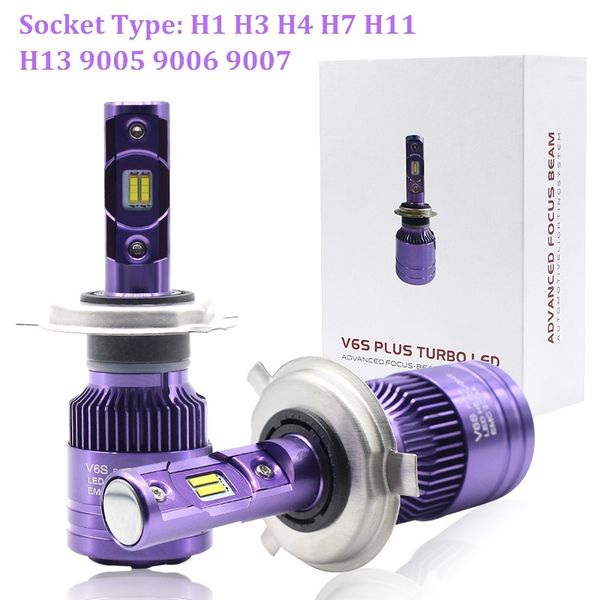 

led headlight h7 led h4 hi/lo beam bulb fog lamp 9005 9006 9007 h1 h3 h7 h11 h13 v6s plus turbo purple for car headlight 12v