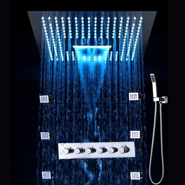 

led ceiling shower set 16 inch remote control color change mist rain bathroom shower head multiple functions concealed diverter