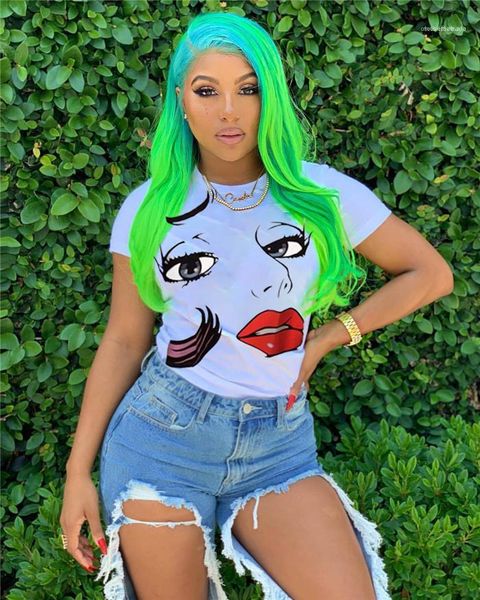 

топы женщин big face fashion tshirts summer дизайнер женщина o-образным вырезом шорты рукава тис женщин пуловер casual, White