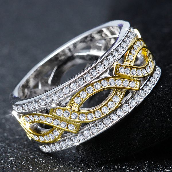 

elegant luxury full zircon rings for women hollow design wedding band rings plated gold color jewelry gift anillos size 6-10, Golden;silver