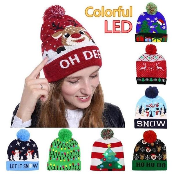 

berets christmas hats beanie sweater led light knit hat decorations for home santa elk up knitted gift, Blue;gray
