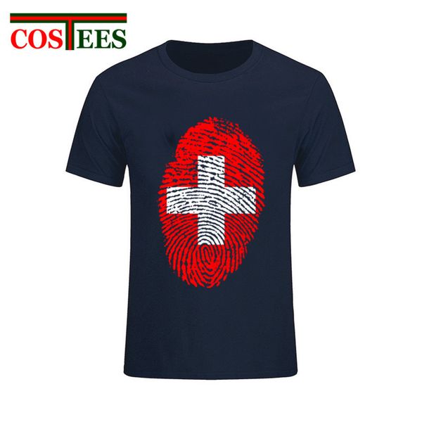 

switzerland flag fingerprint t shirts women men custom printing services short sleeve cotton large size leisure t-shirt for sale