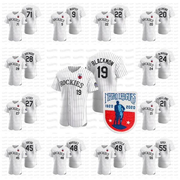 

colorado charlie blackmon nolan arenado 2020 negro leagues trevor story ryan mcmahon castellani kyle and desmond murphy hampson jersey, Blue;black