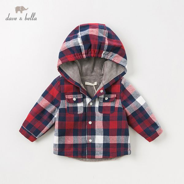 

db12586 dave bella autumn baby boy coat hooded plaid children fashion outerwear kids coat, Blue;gray
