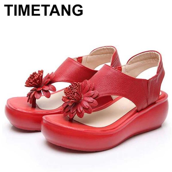 

timetang women platform sandals 2020 summer genuine leather handmade shoes women summer slip on sandals ladies shoes sandal, Black