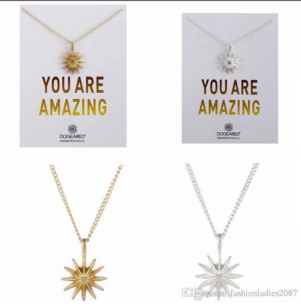 

2017 new dogeared necklace with card you are amazing gold sun star pendant noble and delicate silver choker valentine day christmas gift